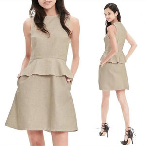 ✨NWT Banana Republic Oatmeal Sleeveless Canvas Linen Peplum Minimalist Dress 0